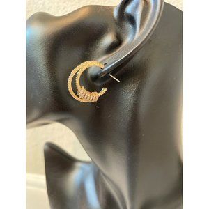 NWT Ettika Double Crystal Pave Ring Gold Plated Hoop Earrings